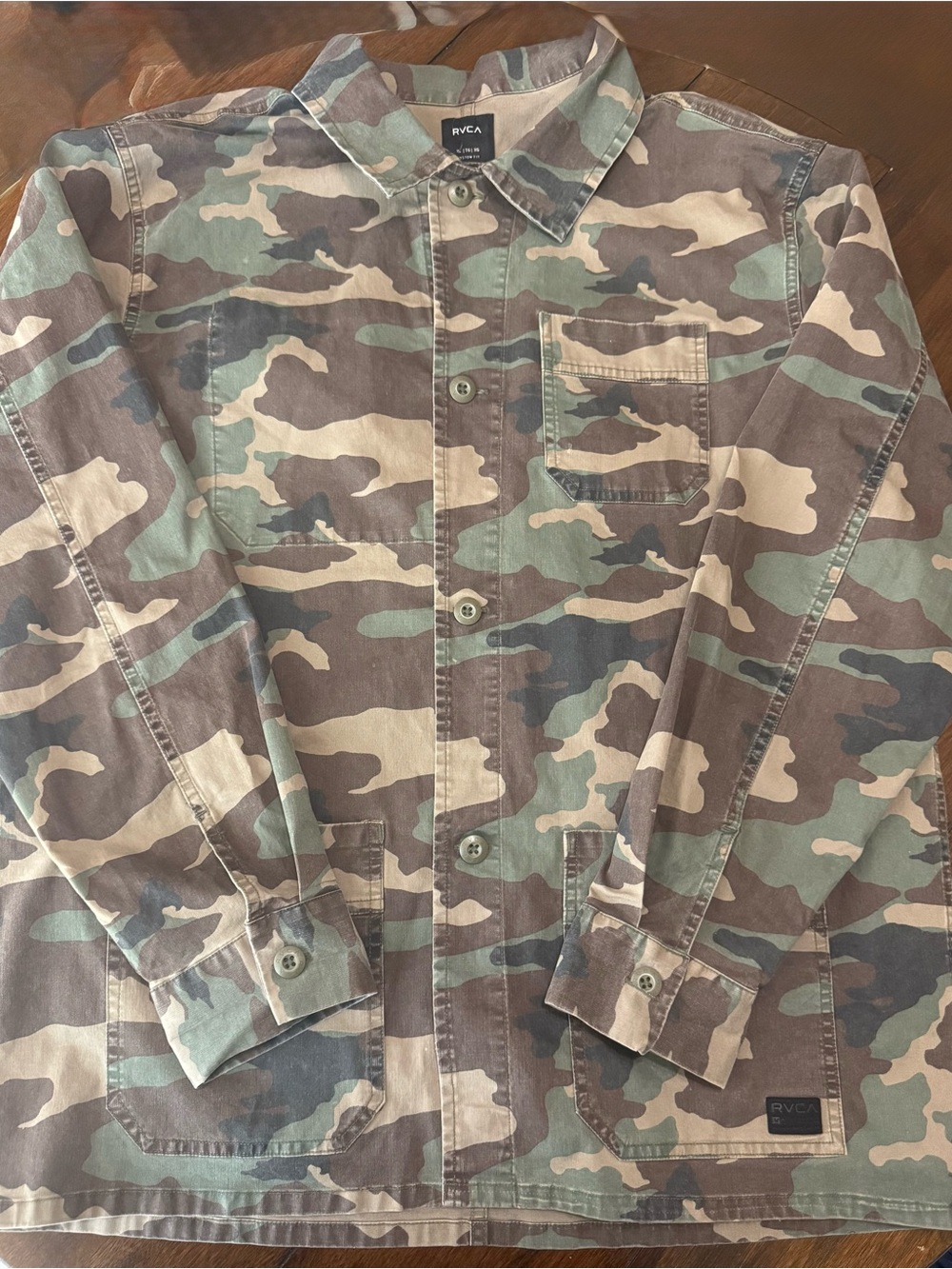 RVCA Jacket Mens XL Green Camo Fubar Button Up Shacket Skate Military Work
